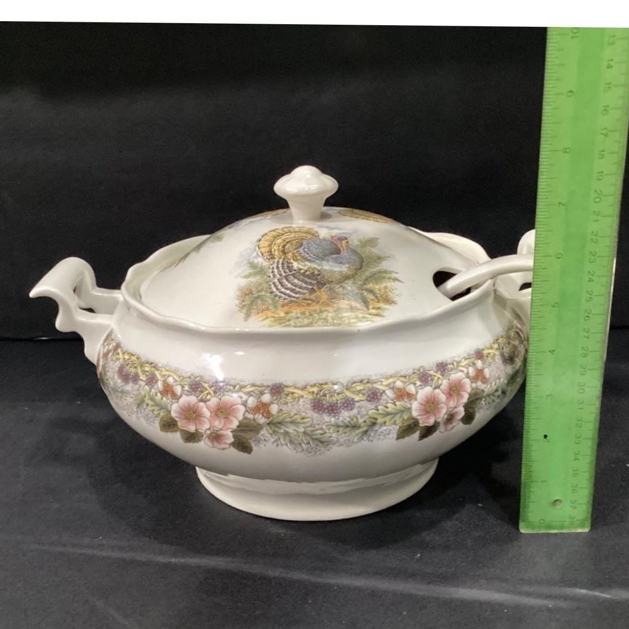 Churchill Myott Thanksgiving Soup Tureen Set, Four Piece Brown Transferware, Vtg - Thumbnail 11