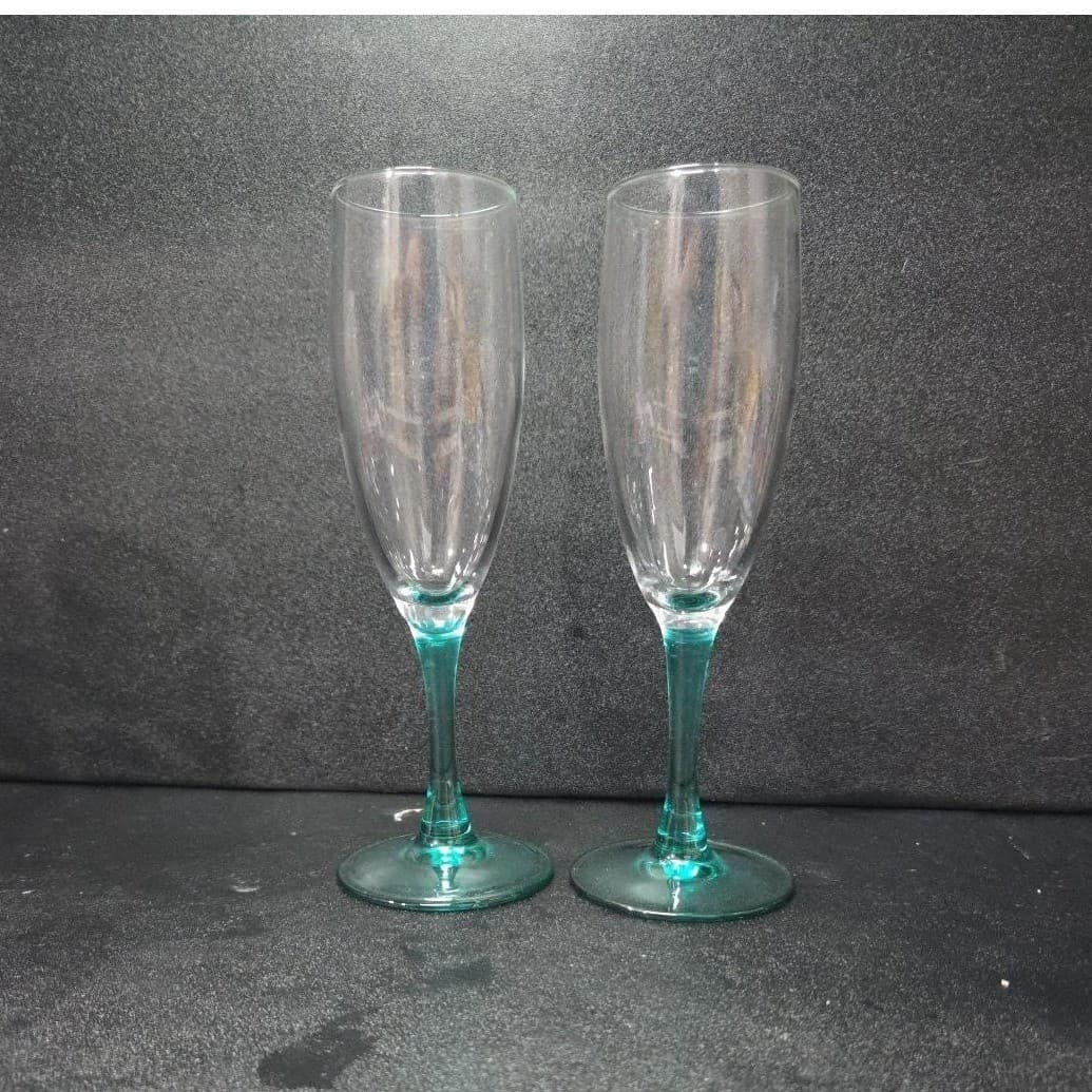Luminarc Teal Champagne Flutes, Set of 2, Vintage Aqua Stemware Toasting Glasses - Thumbnail 4
