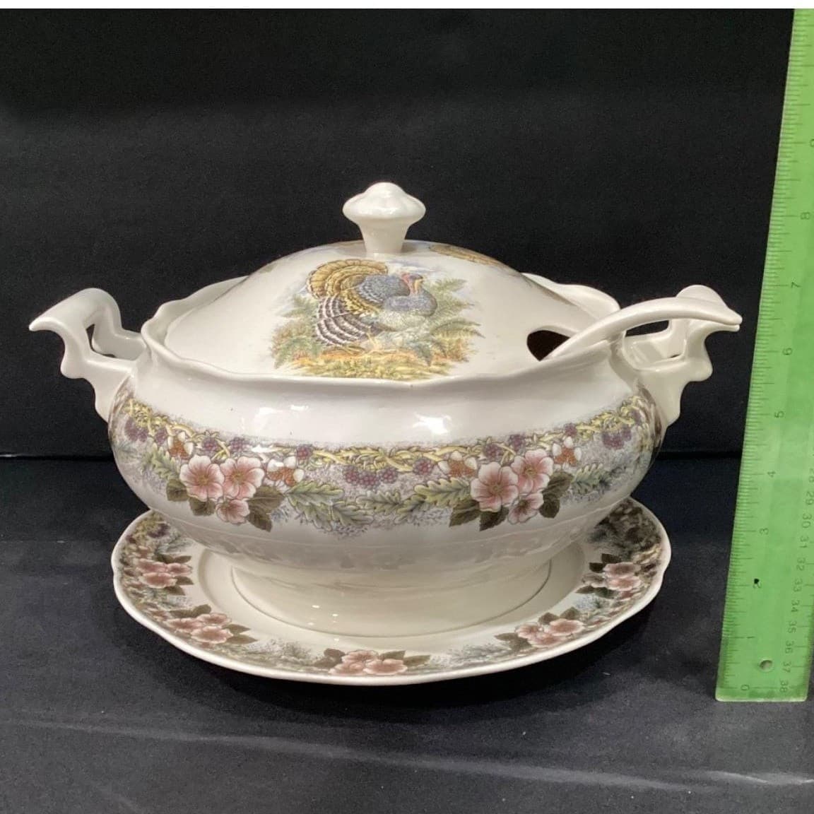 Churchill Myott Thanksgiving Soup Tureen Set, Four Piece Brown Transferware, Vtg - Thumbnail 10