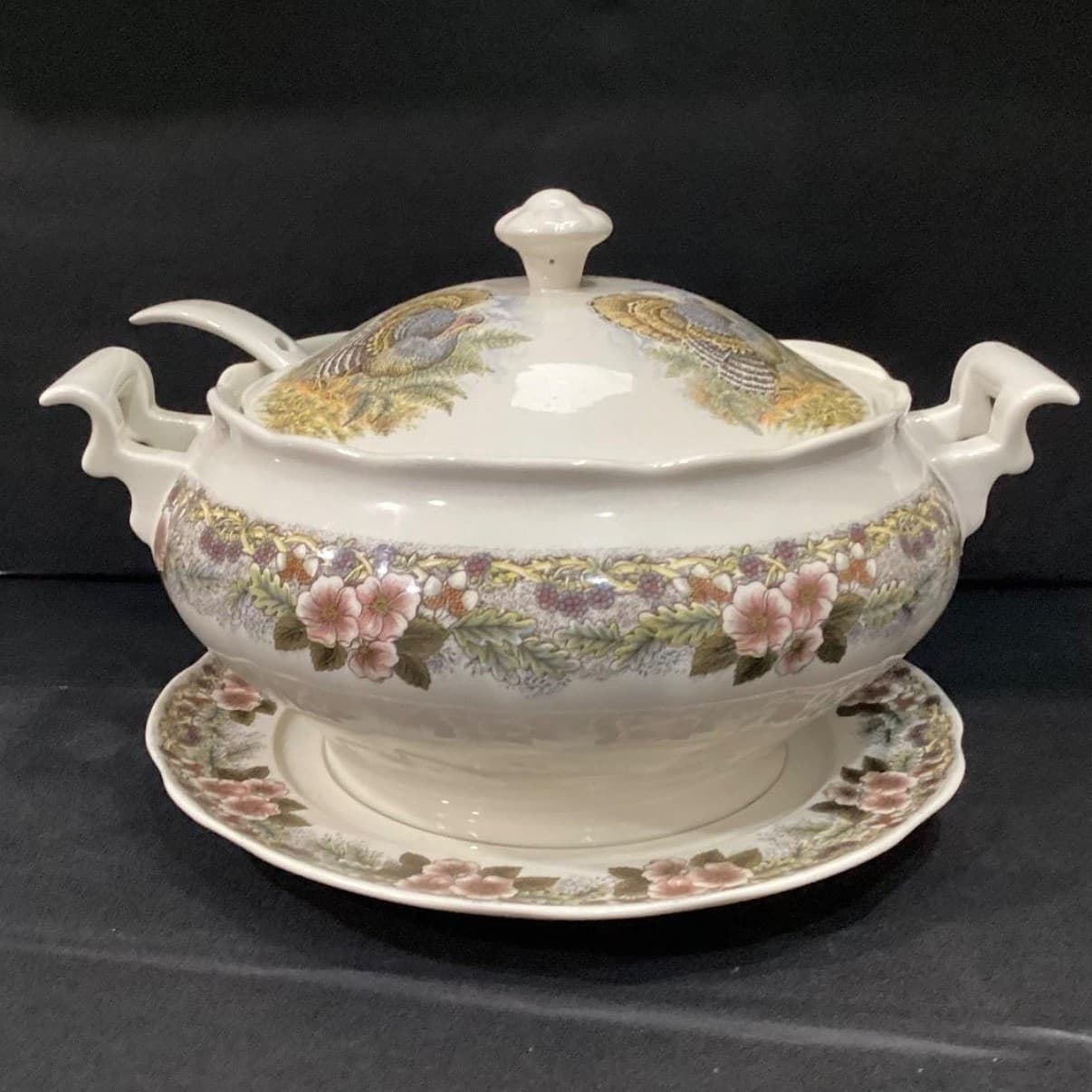Churchill Myott Thanksgiving Soup Tureen Set, Four Piece Brown Transferware, Vtg - Thumbnail 15