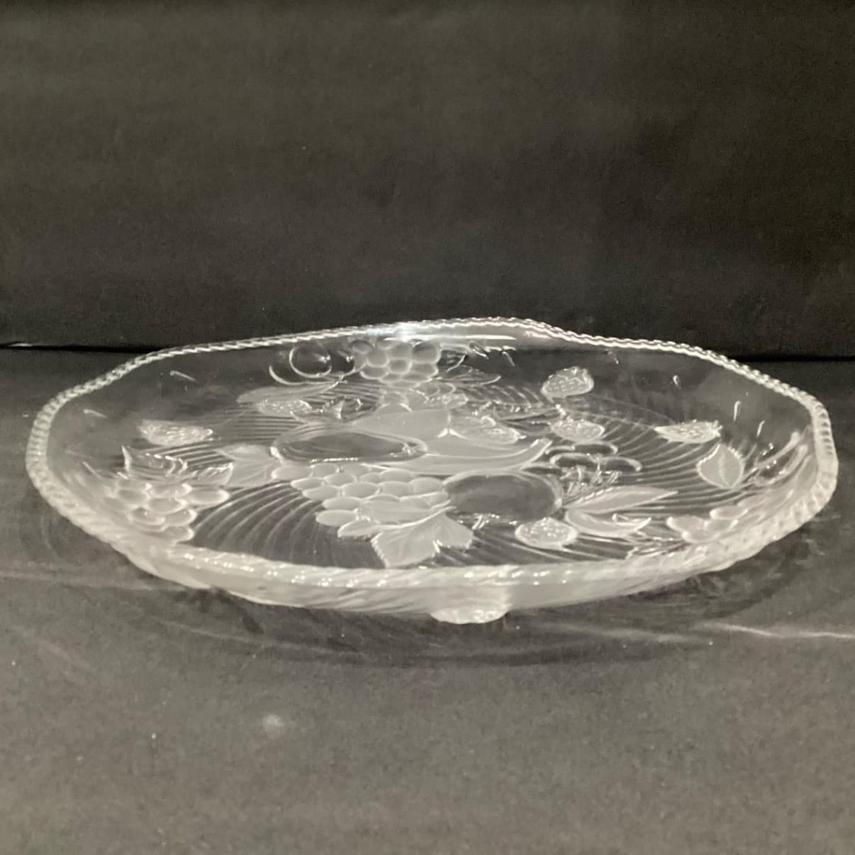 WP&G "Bountiful" Frosted Crystal Serving Platter Fruit Design Pressed Glass Tray - Thumbnail 7
