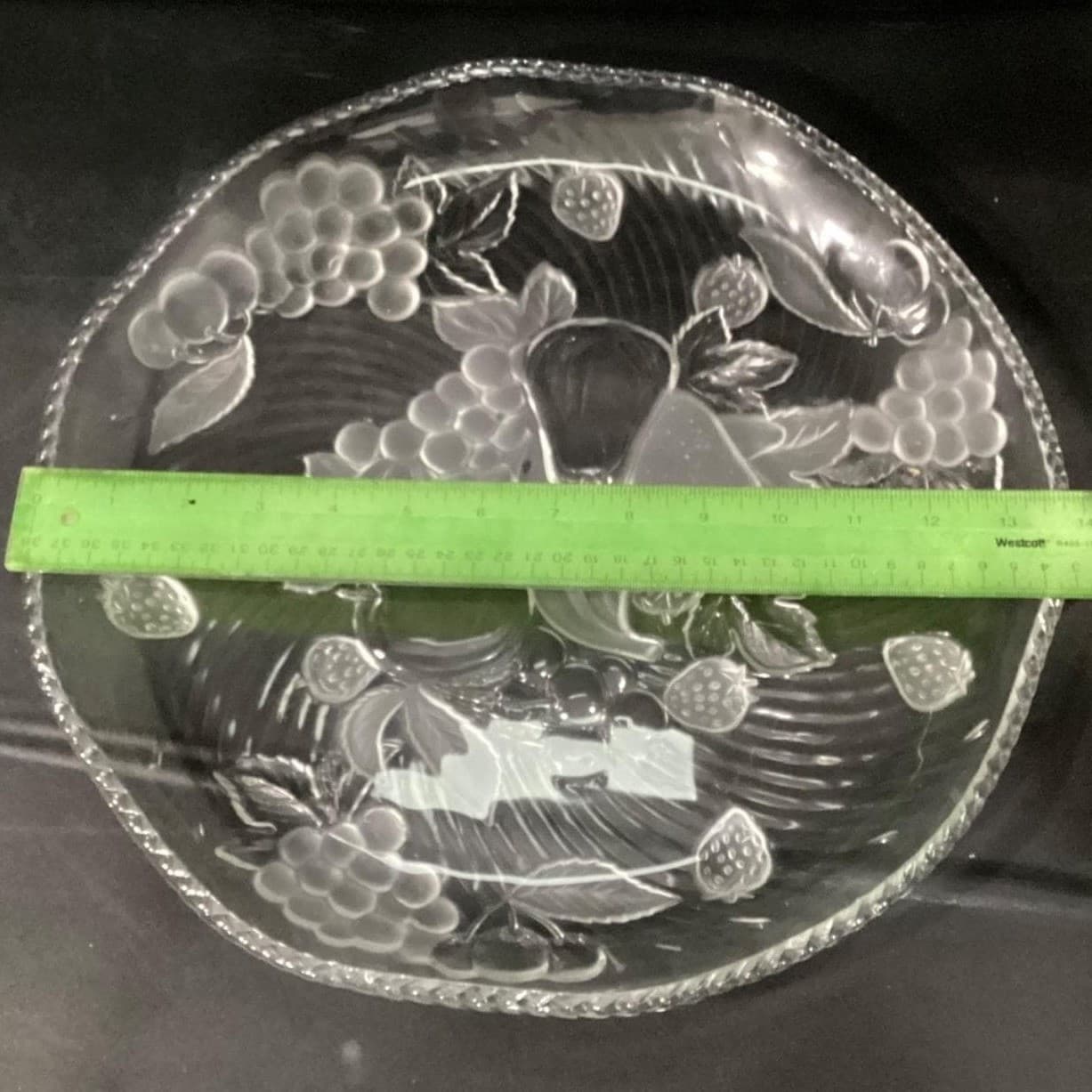 WP&G "Bountiful" Frosted Crystal Serving Platter Fruit Design Pressed Glass Tray - Thumbnail 5
