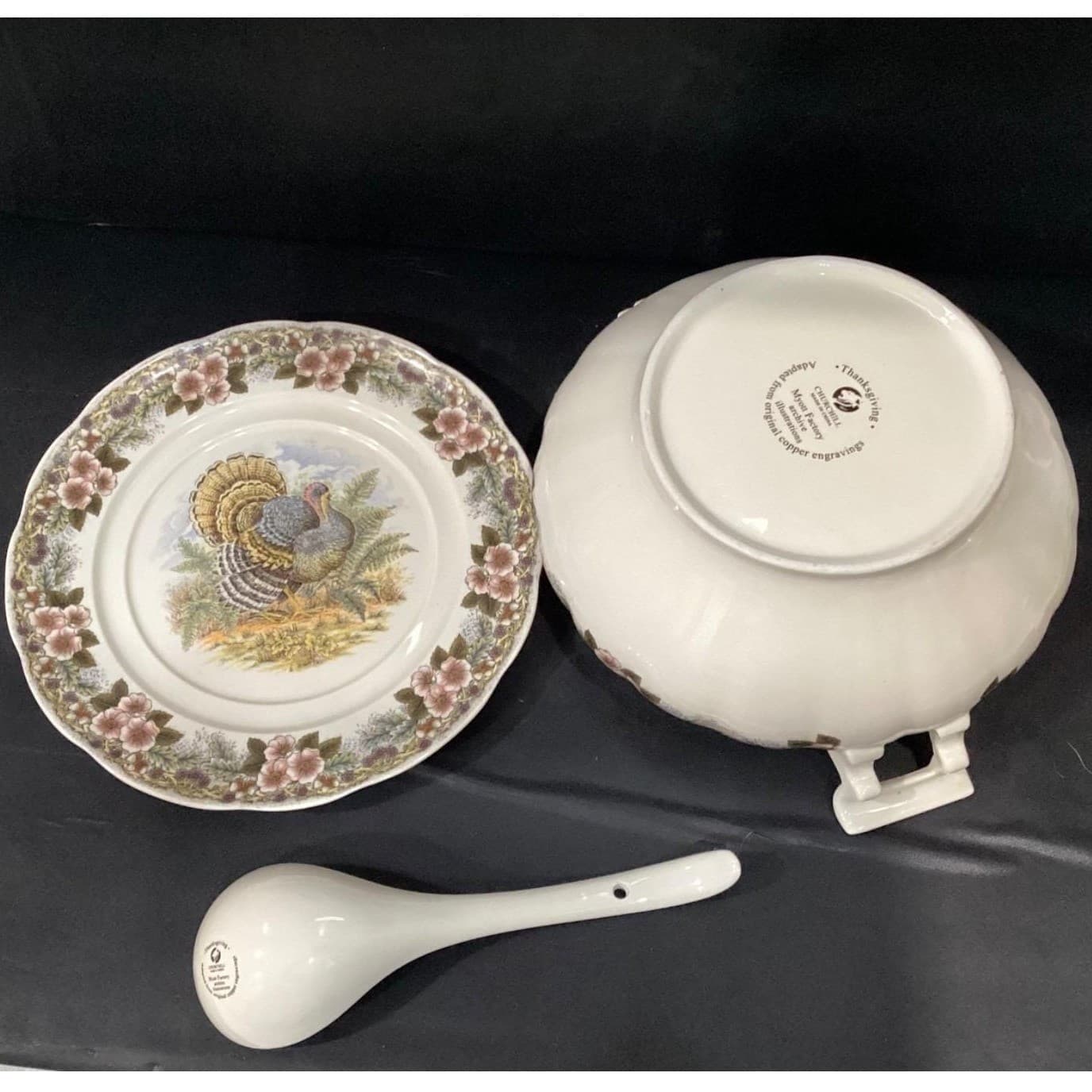 Churchill Myott Thanksgiving Soup Tureen Set, Four Piece Brown Transferware, Vtg - Thumbnail 6