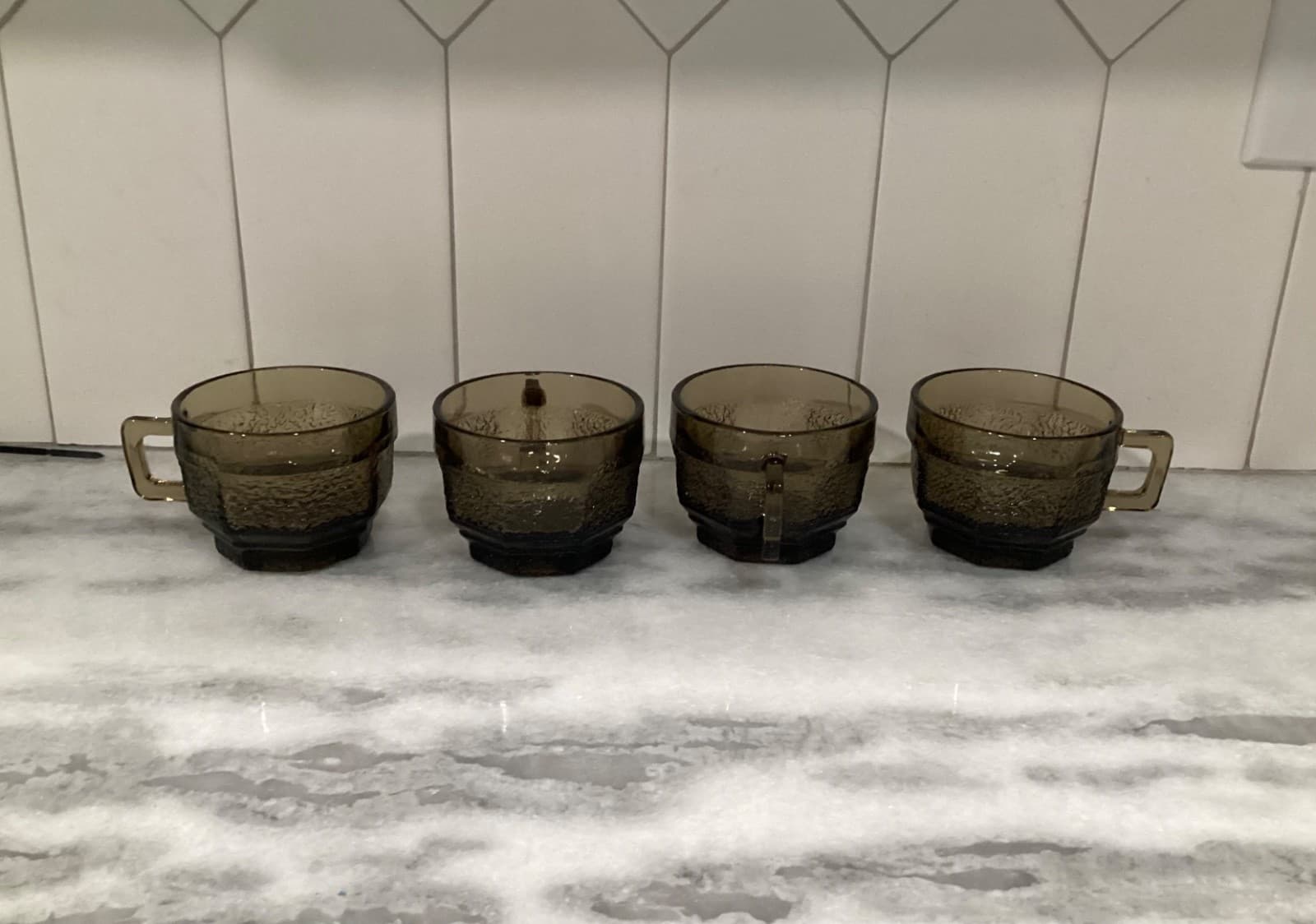 Vintage Anchor Hocking Brown Octagon Textured Cups Set of 4 - Thumbnail 2