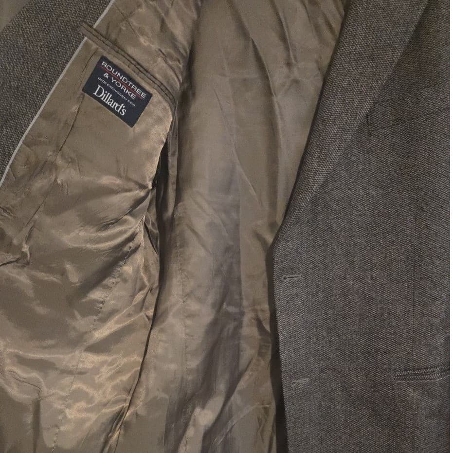 Roundtree & Yorke Gray Brown Micro Pattern Blazer, Men's 46L Sport Coat - Thumbnail 5