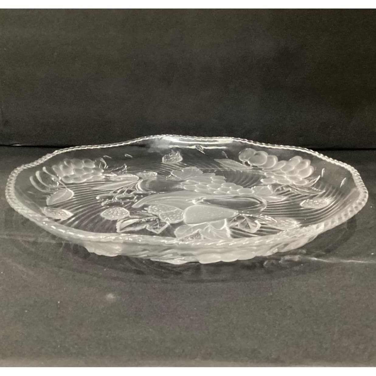 WP&G "Bountiful" Frosted Crystal Serving Platter Fruit Design Pressed Glass Tray - Thumbnail 9