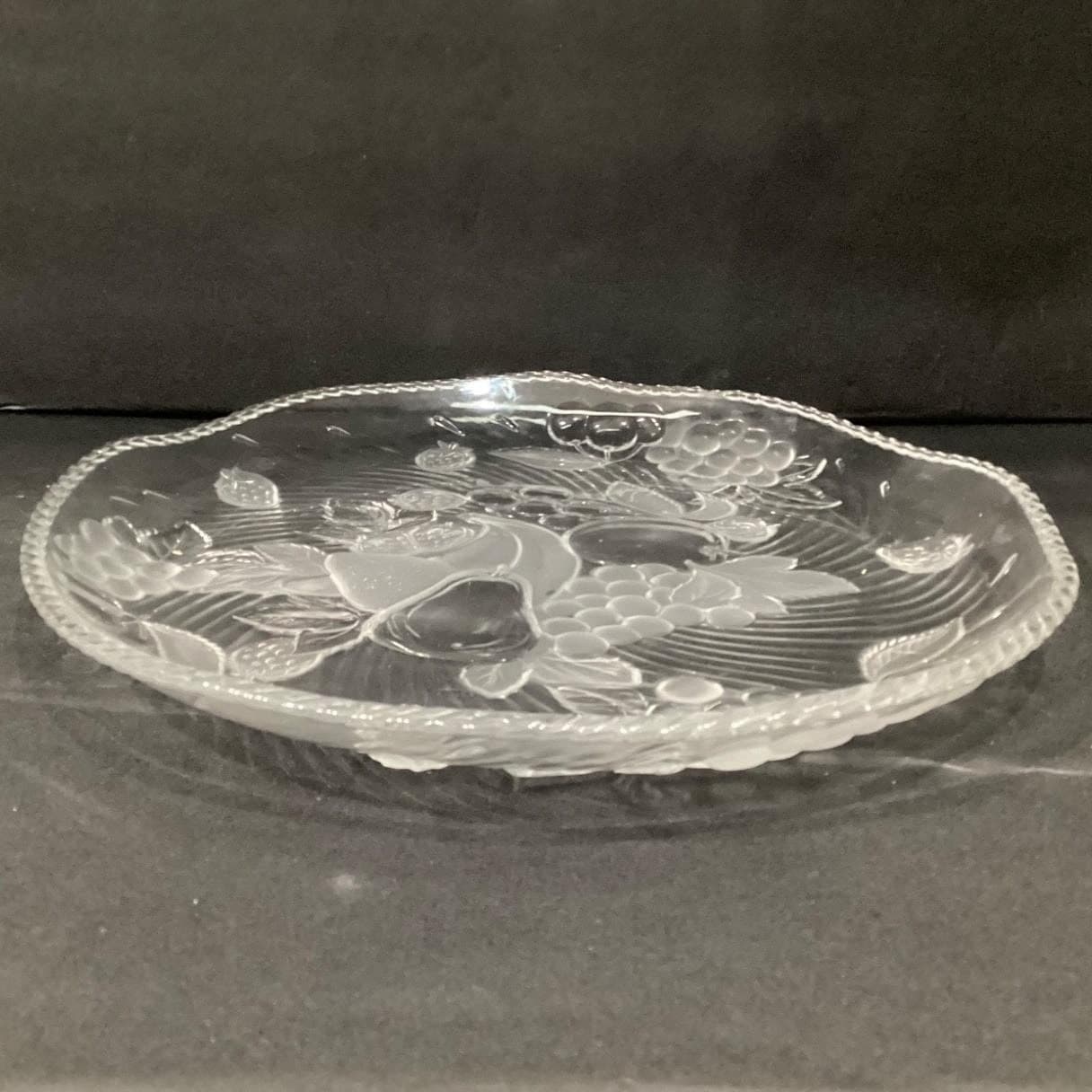 WP&G "Bountiful" Frosted Crystal Serving Platter Fruit Design Pressed Glass Tray - Thumbnail 8