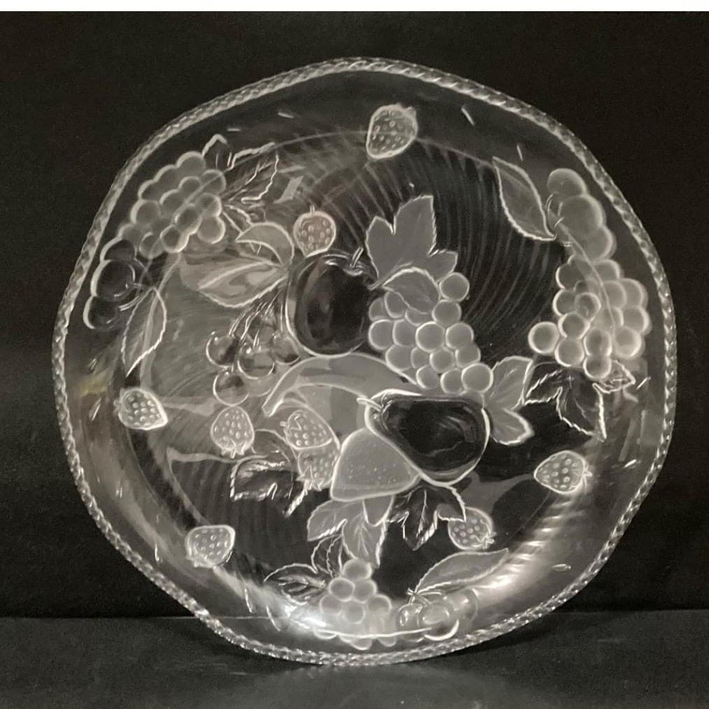 WP&G "Bountiful" Frosted Crystal Serving Platter Fruit Design Pressed Glass Tray - Thumbnail 2