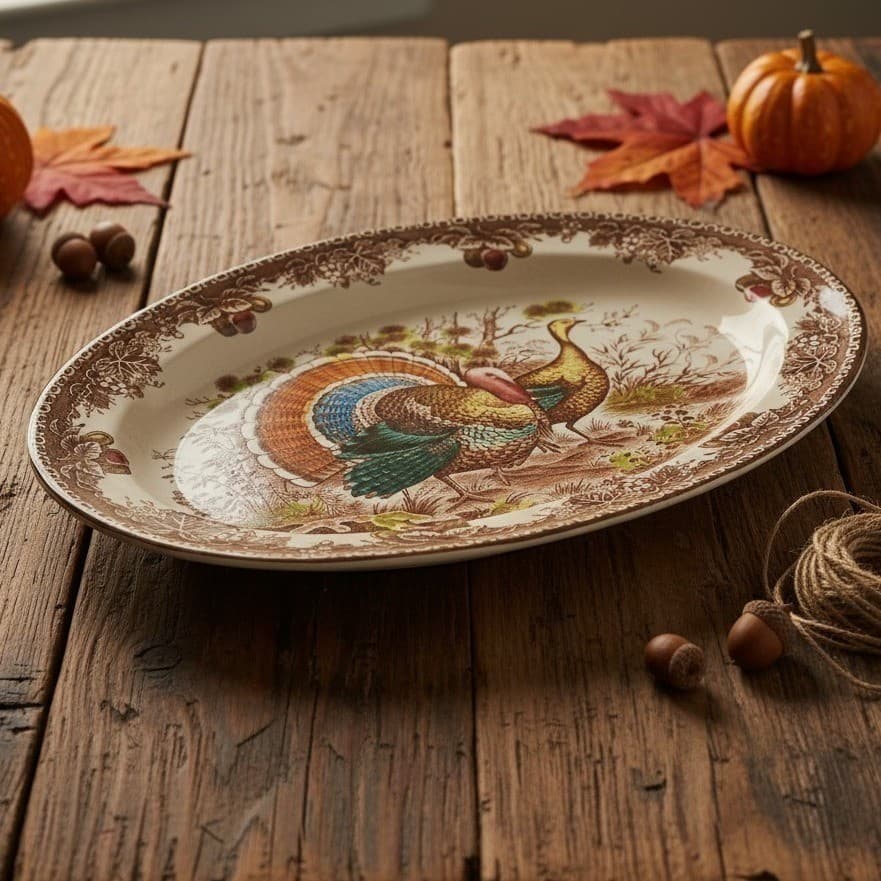 Fred Roberts Co Thanksgiving Turkey Platter, Ceramic Serving Tray, Tableware