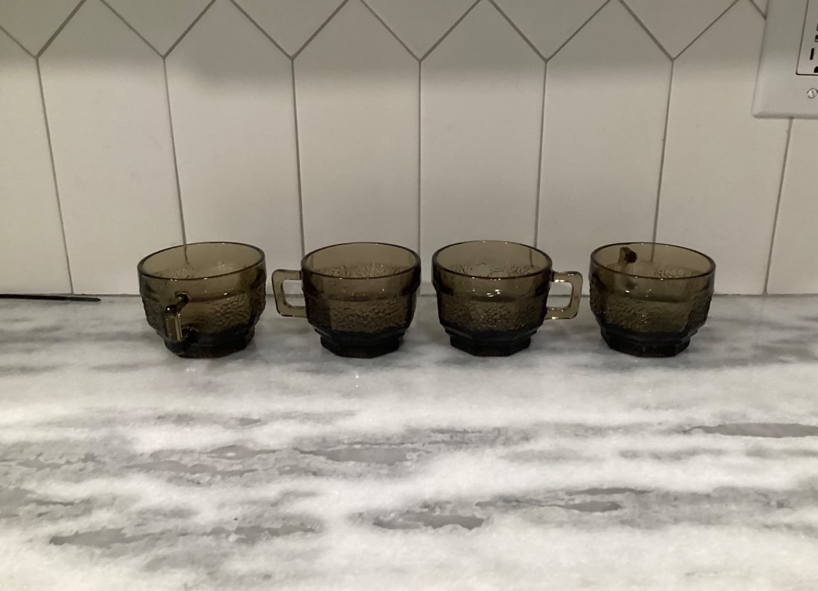Vintage Anchor Hocking Brown Octagon Textured Cups Set of 4 - Thumbnail 3
