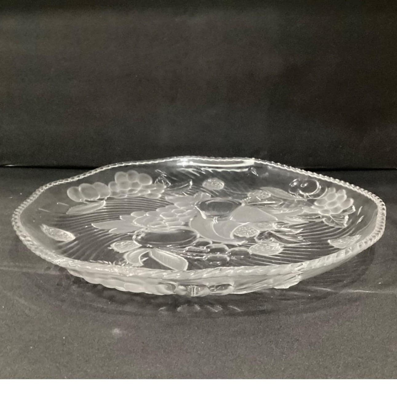 WP&G "Bountiful" Frosted Crystal Serving Platter Fruit Design Pressed Glass Tray - Thumbnail 6