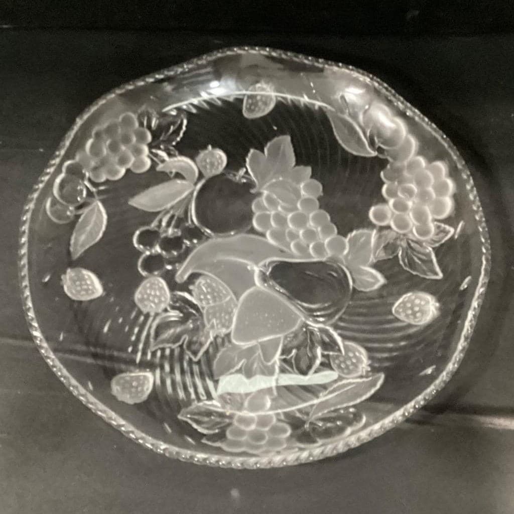 WP&G "Bountiful" Frosted Crystal Serving Platter Fruit Design Pressed Glass Tray - Thumbnail 3