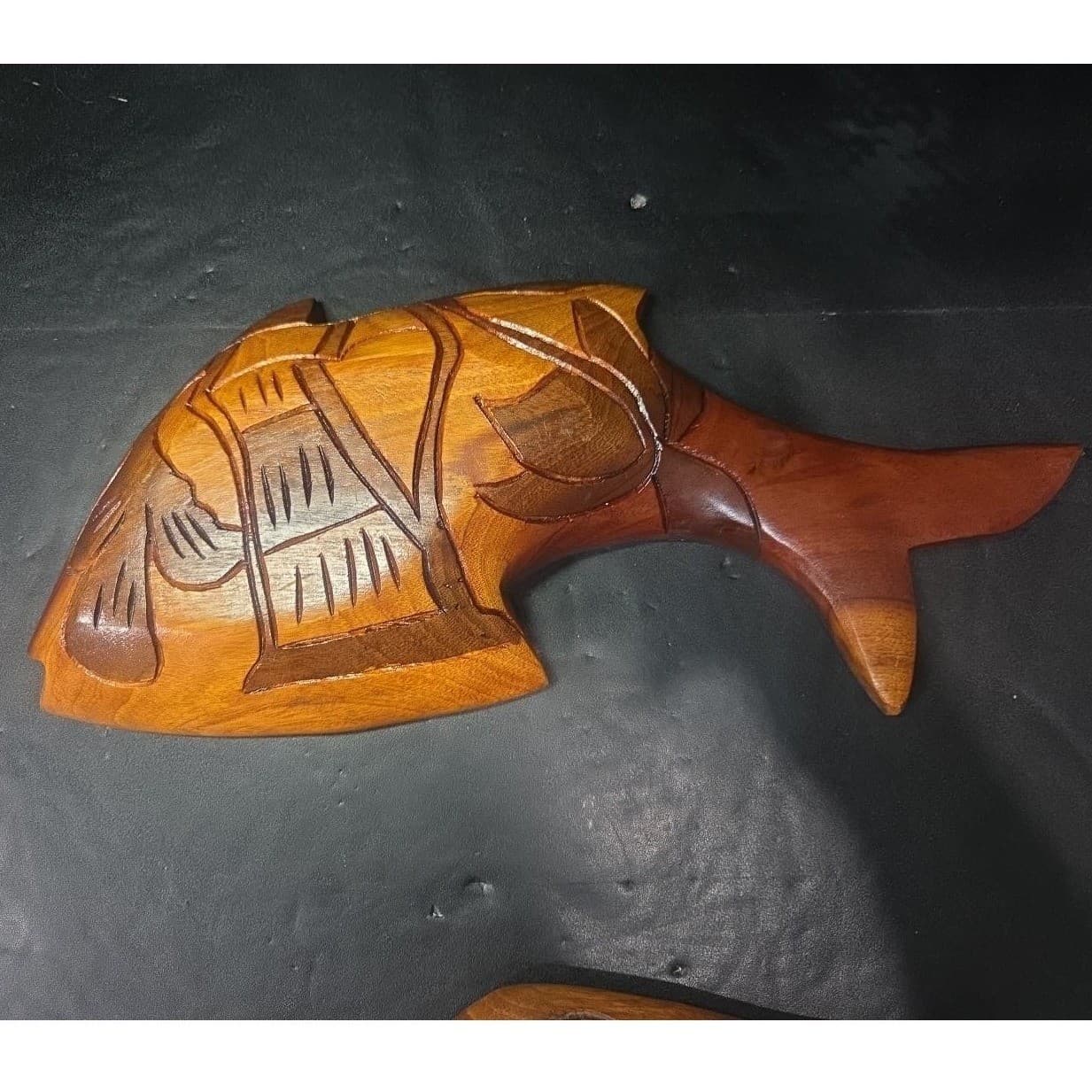 Hand Carved Wood Fish Serving Tray, Rustic Decorative Bowl with Lid, Centerpiece - Thumbnail 5