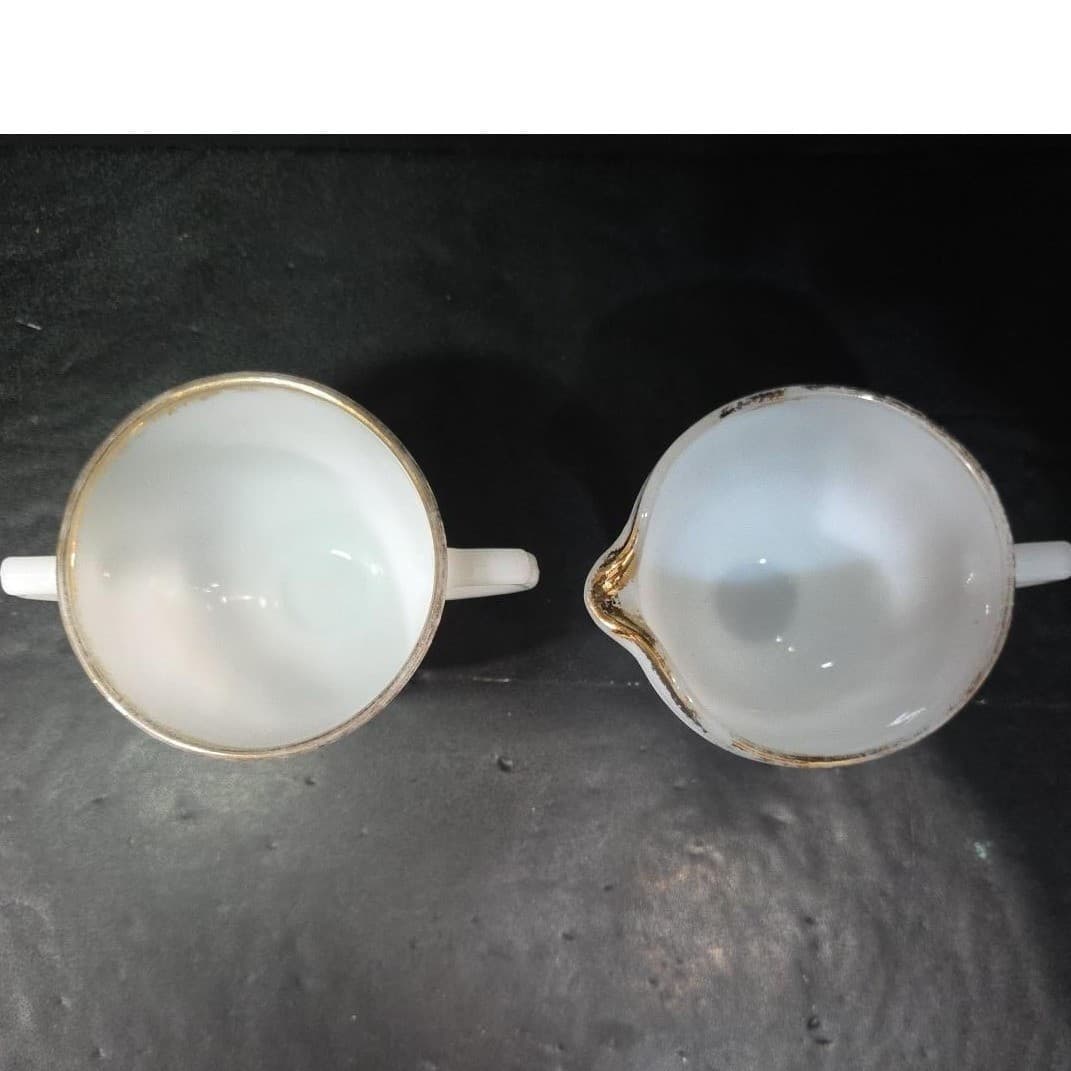 Anchor Hocking Milk Glass Sugar & Creamer, Gold Rimmed Swirl Design, Replacement - Thumbnail 7