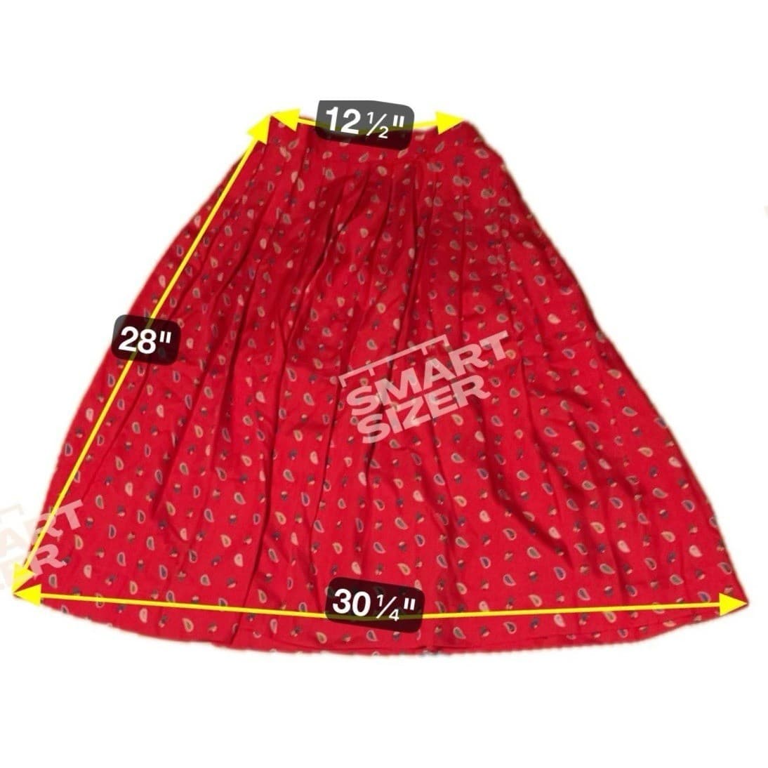 Chaus Petites Red Paisley Pleated Midi Skirt, Vtg High Waisted, Woman's Size 10P - Thumbnail 2