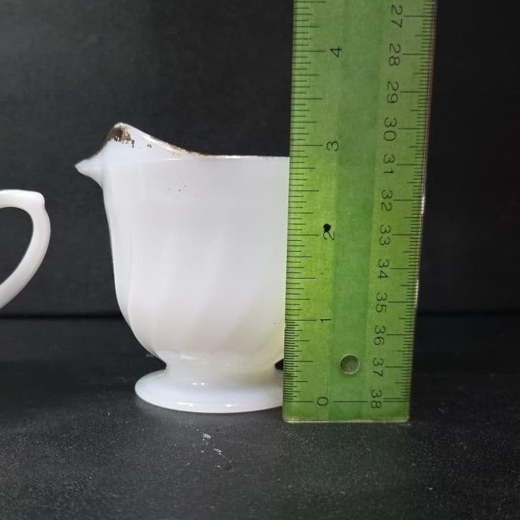 Anchor Hocking Milk Glass Sugar & Creamer, Gold Rimmed Swirl Design, Replacement - Thumbnail 10
