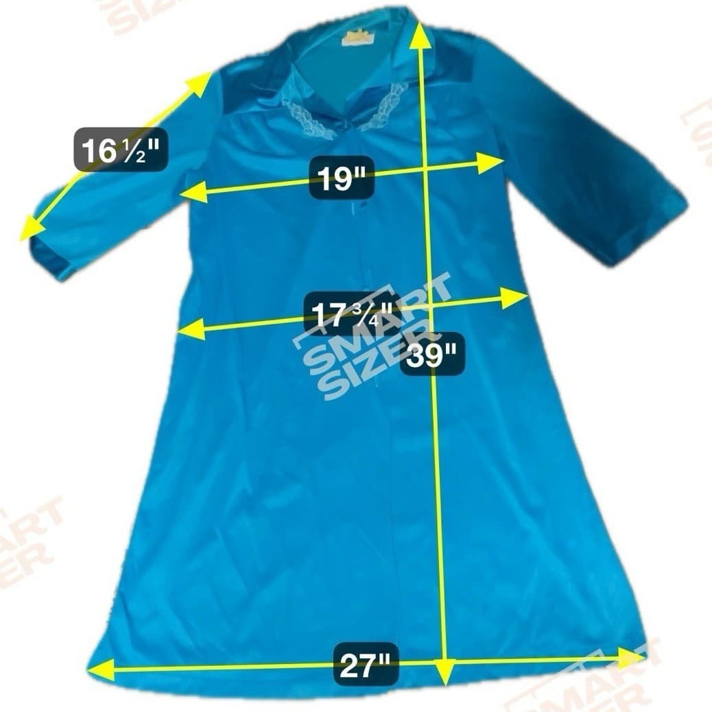 Vanity Fair Vintage Turquoise Blue Button Front Embroidered Robe Housecoat Small - Thumbnail 2