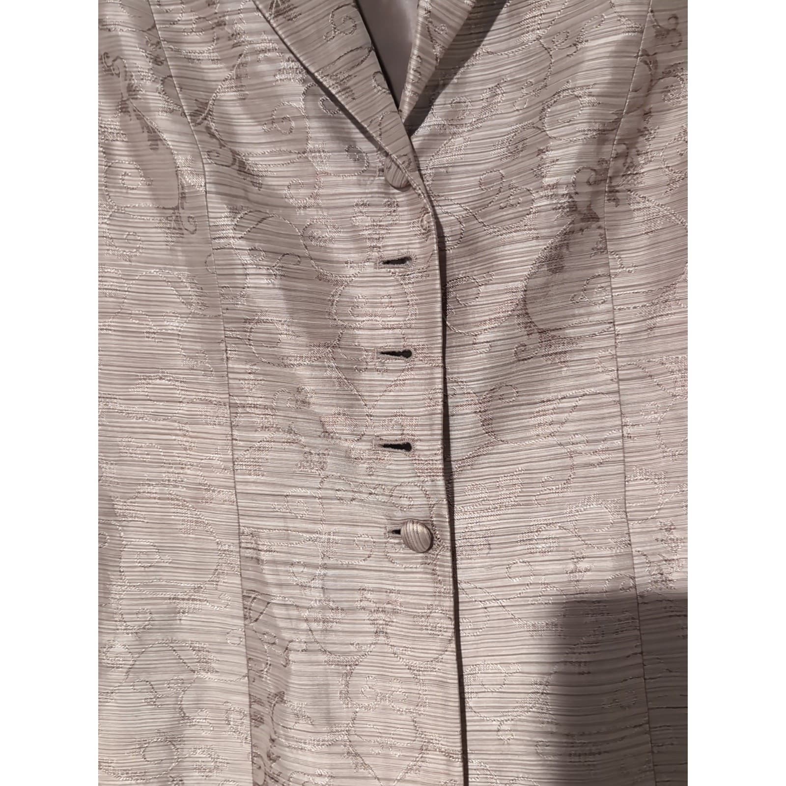 Travis Ayers Taupe Silk Pant Suit 2pc Jacquard Blazer Trousers, Women's Size 8 - Thumbnail 7