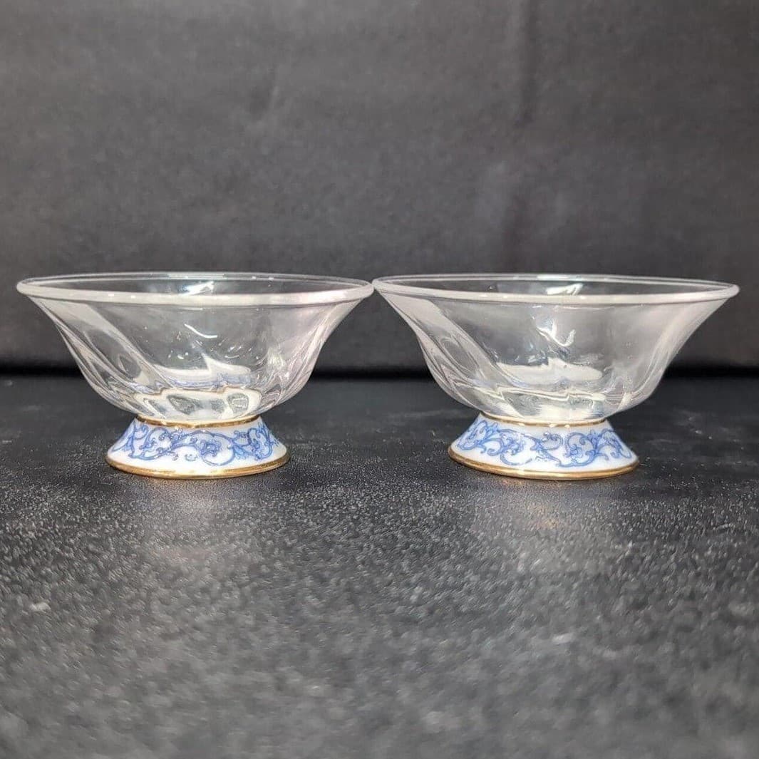 Eilong Fusion-Asia Teacups, Set of 2, Glass Tea Cup With Chinese Porcelain Base - Thumbnail 5