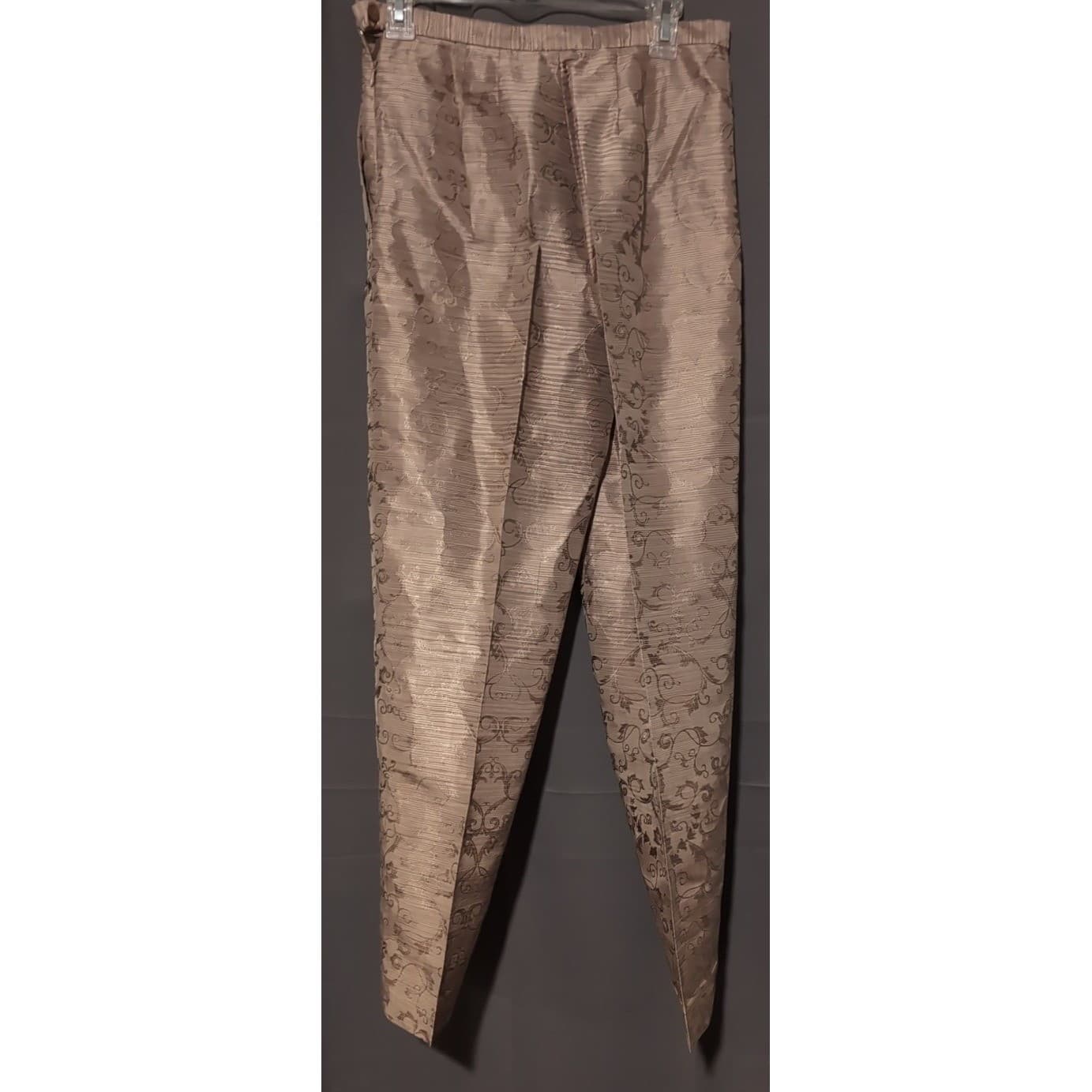 Travis Ayers Taupe Silk Pant Suit 2pc Jacquard Blazer Trousers, Women's Size 8 - Thumbnail 8