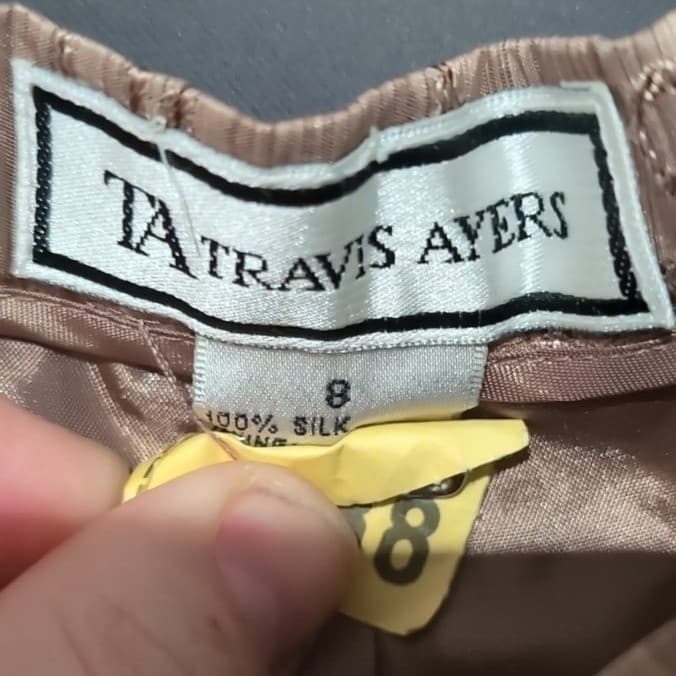 Travis Ayers Taupe Silk Pant Suit 2pc Jacquard Blazer Trousers, Women's Size 8 - Thumbnail 11