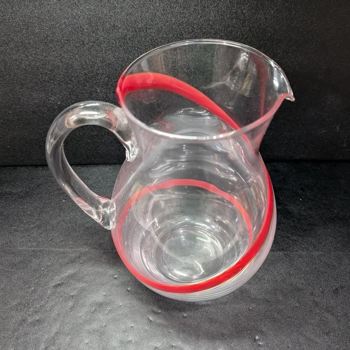 Pier 1 Imports Red Swirline Glass Pitcher, Hand-Blown Beverage Dispenser - Thumbnail 6