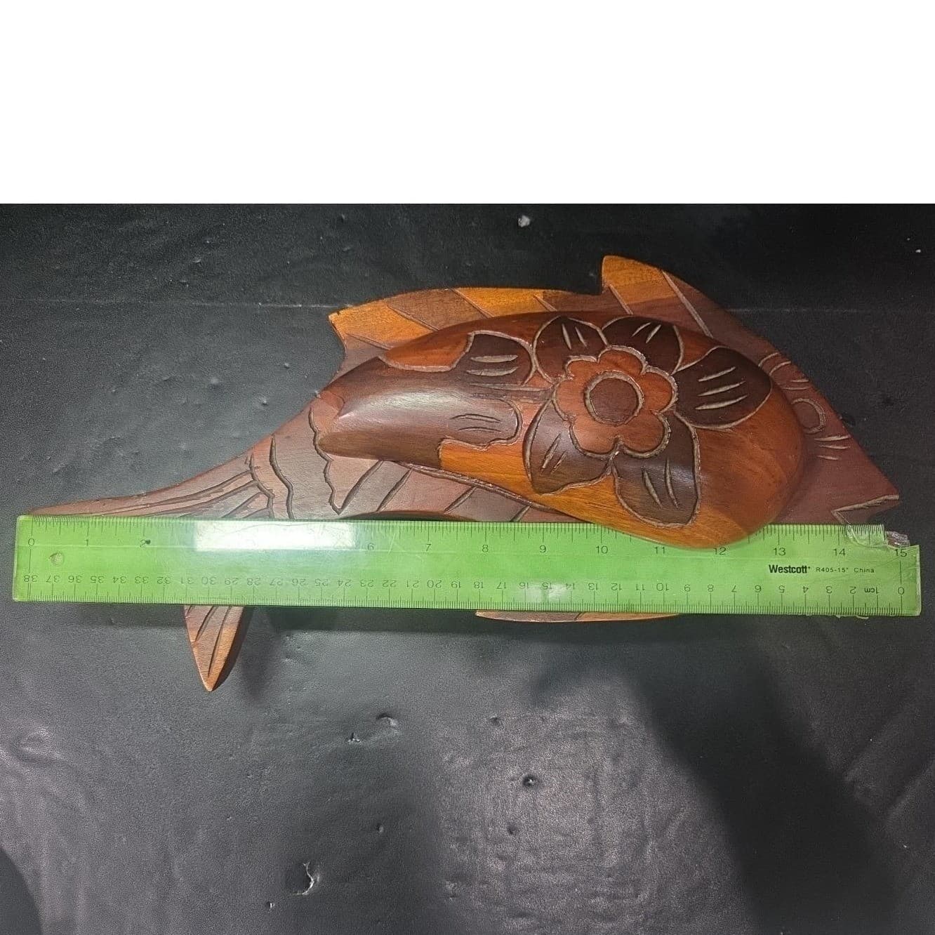 Hand Carved Wood Fish Serving Tray, Rustic Decorative Bowl with Lid, Centerpiece - Thumbnail 10