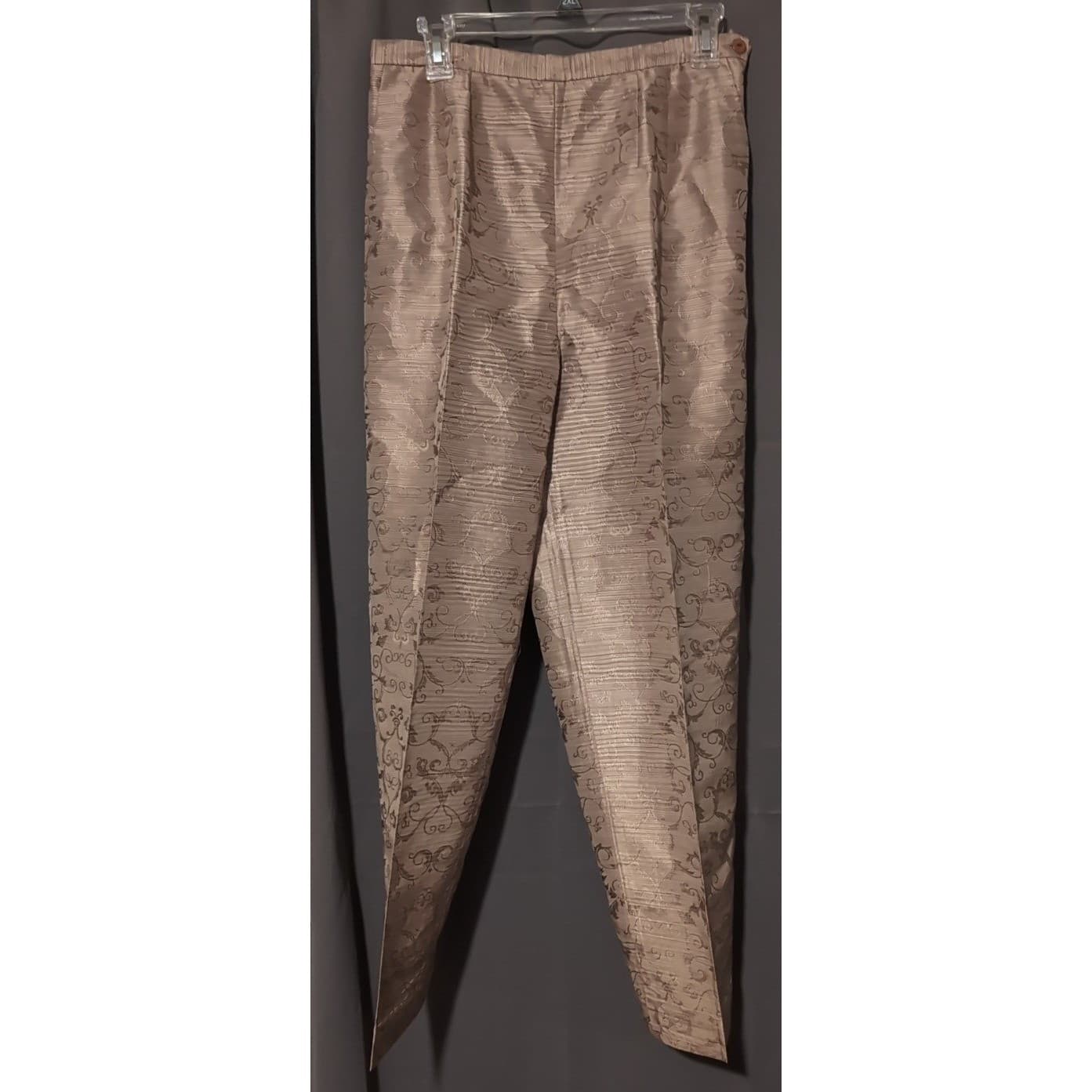 Travis Ayers Taupe Silk Pant Suit 2pc Jacquard Blazer Trousers, Women's Size 8 - Thumbnail 9