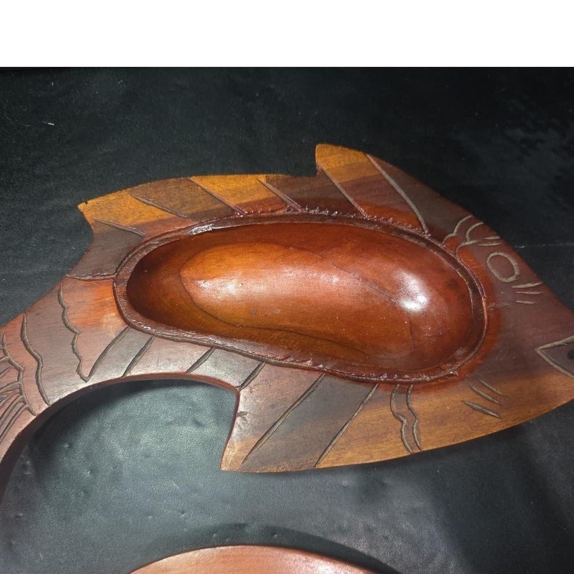 Hand Carved Wood Fish Serving Tray, Rustic Decorative Bowl with Lid, Centerpiece - Thumbnail 3