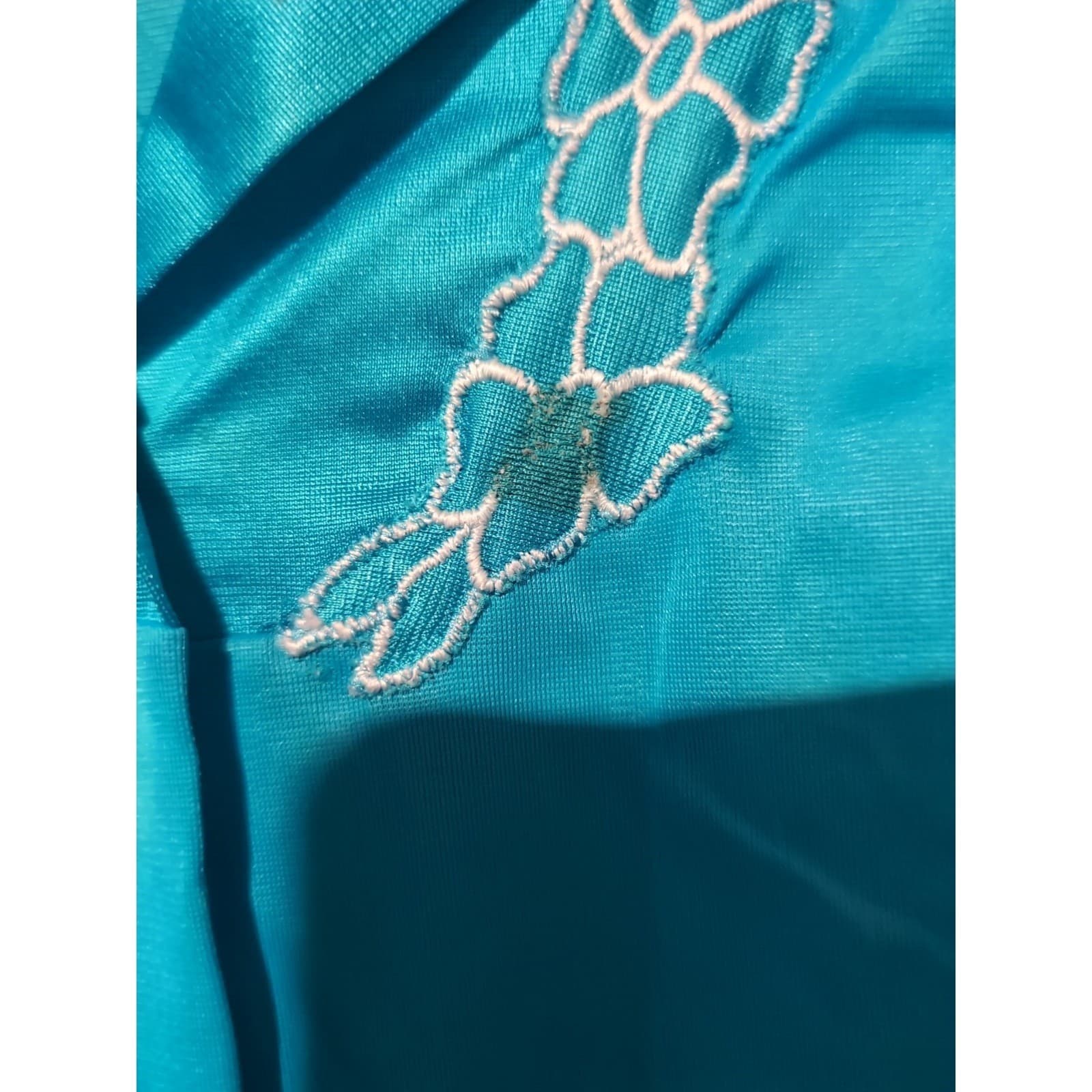 Vanity Fair Vintage Turquoise Blue Button Front Embroidered Robe Housecoat Small - Thumbnail 7