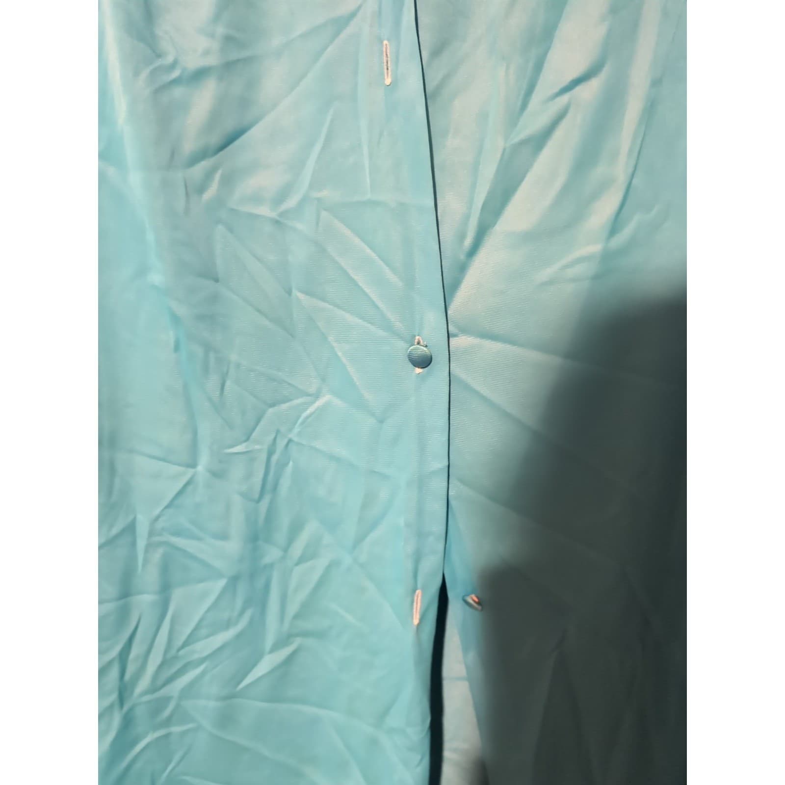 Vanity Fair Vintage Turquoise Blue Button Front Embroidered Robe Housecoat Small - Thumbnail 6