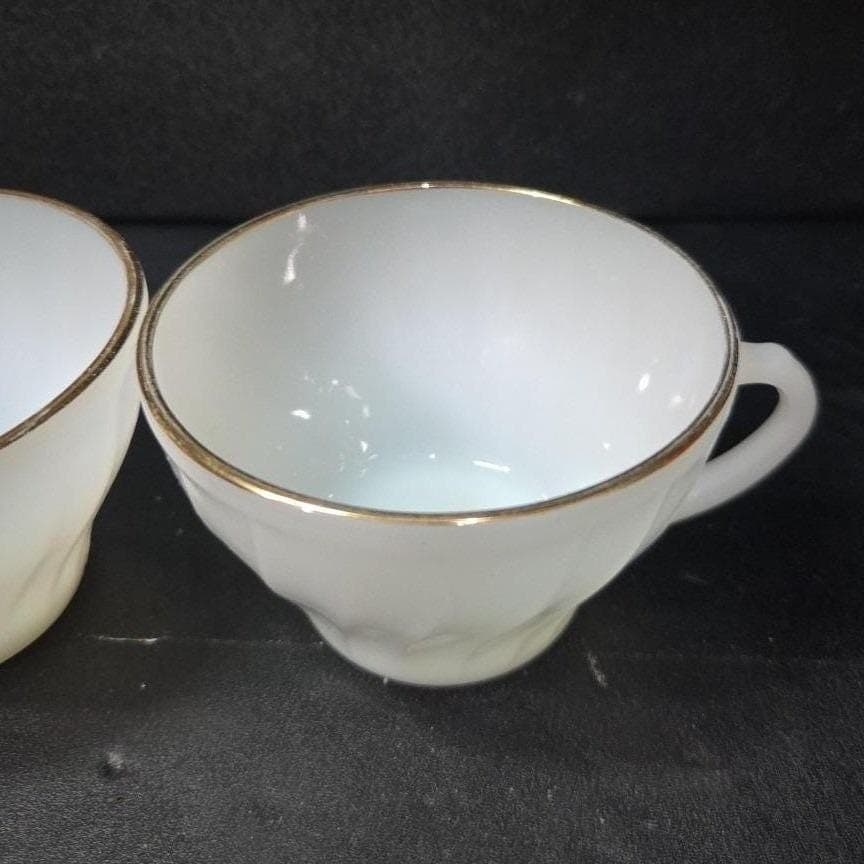 Anchor Hocking Fire King Milk Glass Teacups, Set of 2 Vintage Gold Rim Drinkware - Thumbnail 6