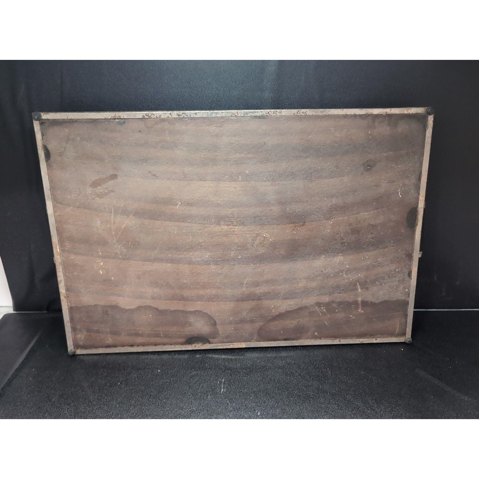 Peacock Serving Tray with Gold Foil Backing, Vintage Reverse Painted Carrier - Thumbnail 3