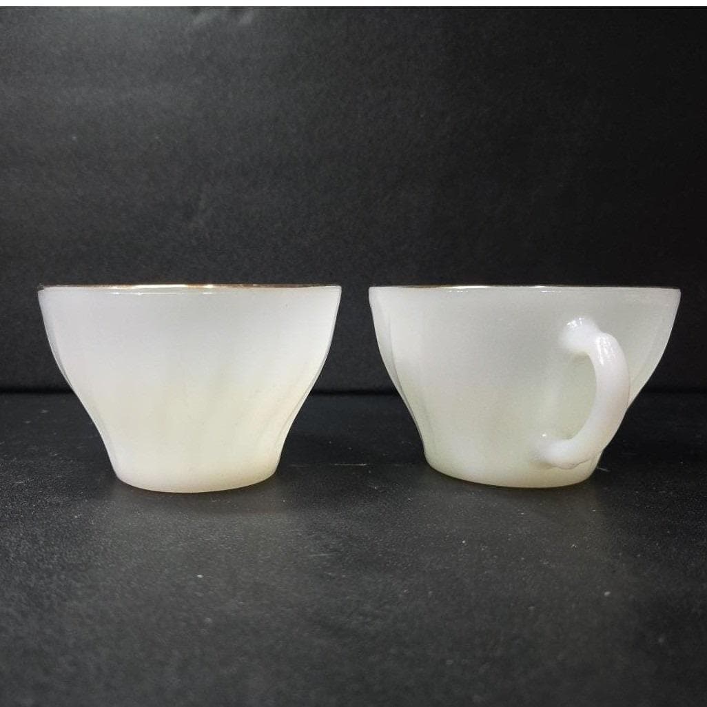 Anchor Hocking Fire King Milk Glass Teacups, Set of 2 Vintage Gold Rim Drinkware - Thumbnail 3
