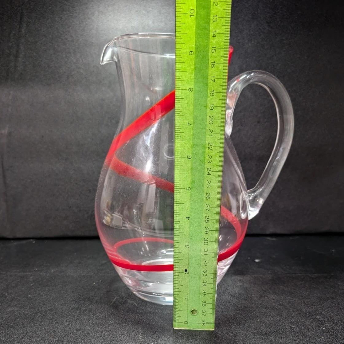 Pier 1 Imports Red Swirline Glass Pitcher, Hand-Blown Beverage Dispenser - Thumbnail 9