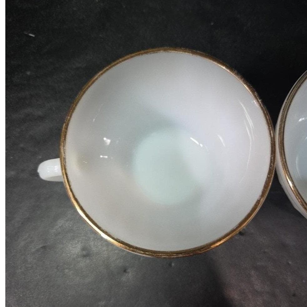 Anchor Hocking Fire King Milk Glass Teacups, Set of 2 Vintage Gold Rim Drinkware - Thumbnail 7
