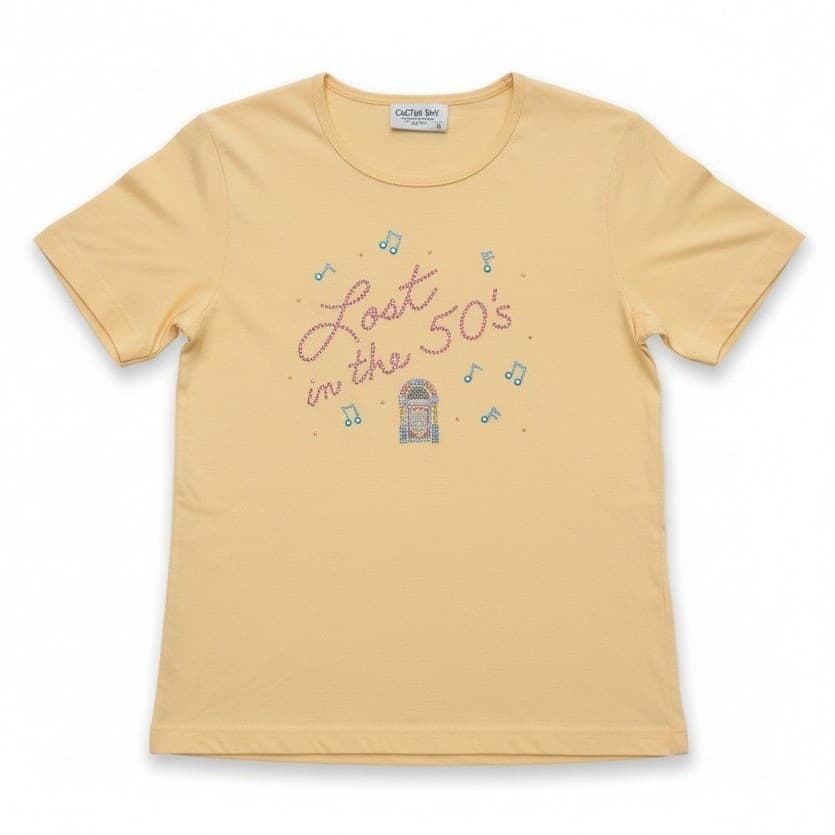 Cactus Bay Apparel Lost in the 50s Rhinestone Jukebox T-Shirt, Yellow Women's M