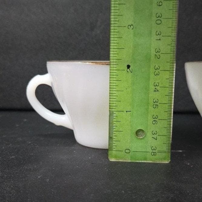 Anchor Hocking Fire King Milk Glass Teacups, Set of 2 Vintage Gold Rim Drinkware - Thumbnail 9