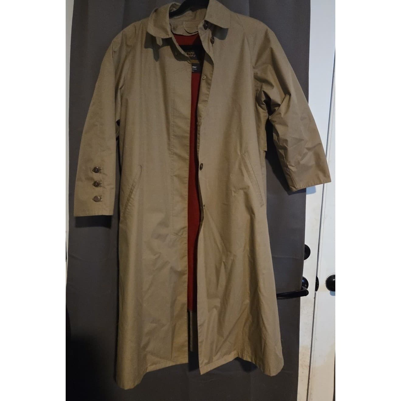 London Fog Tempo Europa Tan Khaki Trench Coat, Red Wool Liner, Women's Petite 4 - Thumbnail 3