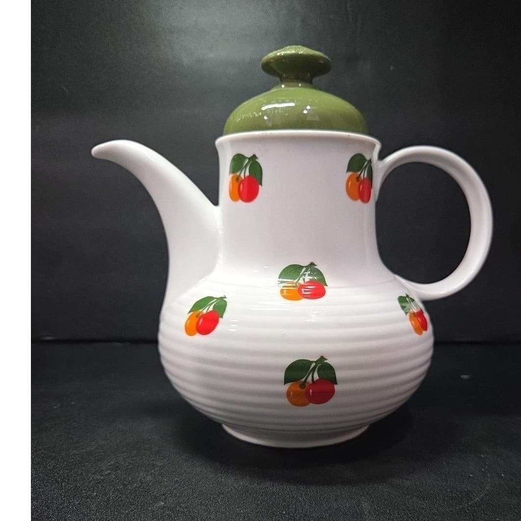 Seltmann Weiden Bavaria Teapot, Cherry Pattern Coffee Pot, Vintage Kitchenware - Thumbnail 2