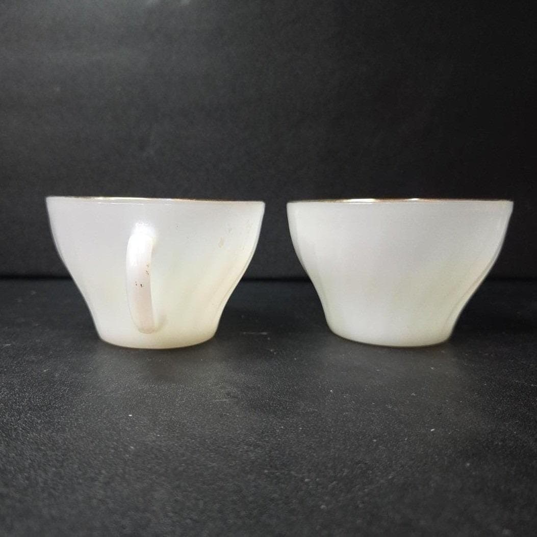Anchor Hocking Fire King Milk Glass Teacups, Set of 2 Vintage Gold Rim Drinkware - Thumbnail 5