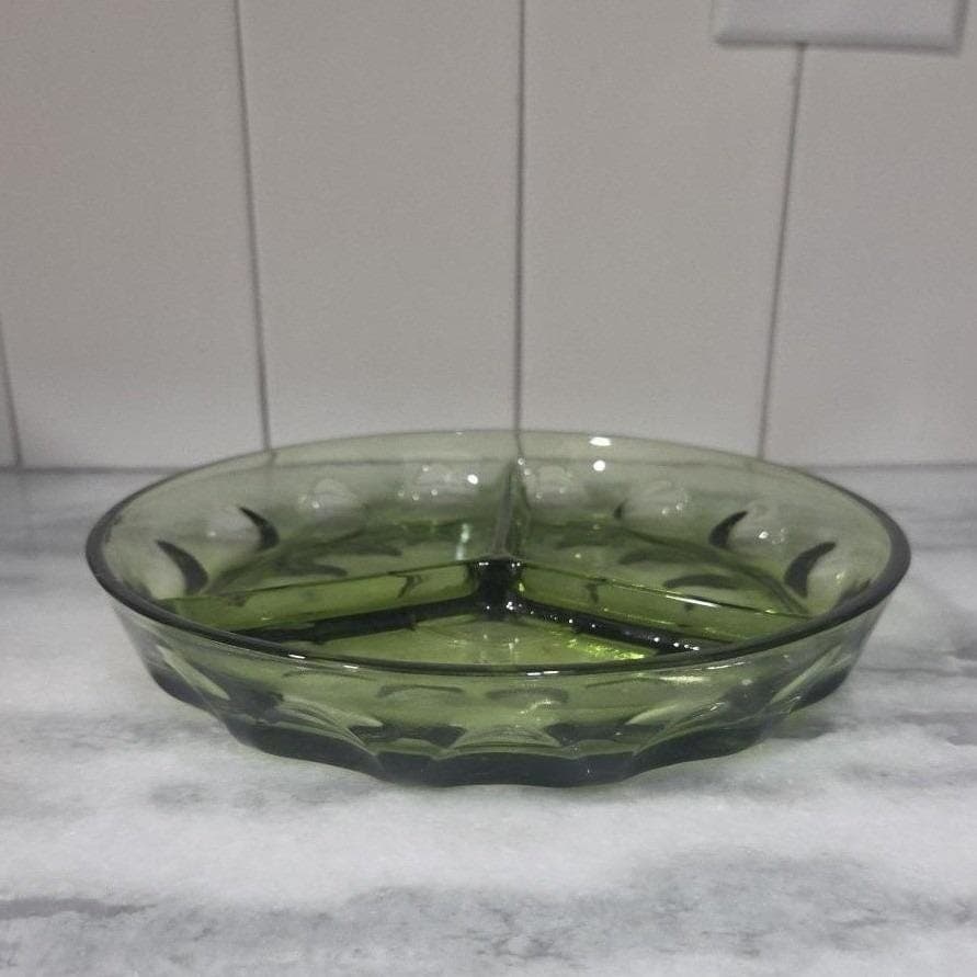 Indiana Glass Green Relish Tray, Kings Crown Thumbprint Design, Replacement Dish - Thumbnail 4
