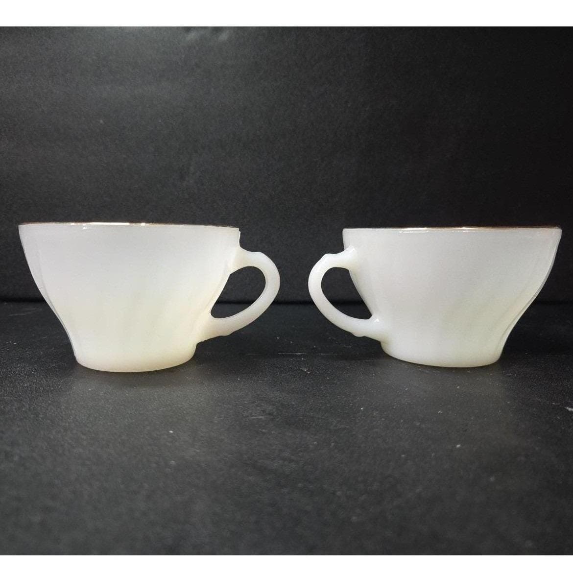 Anchor Hocking Fire King Milk Glass Teacups, Set of 2 Vintage Gold Rim Drinkware - Thumbnail 4