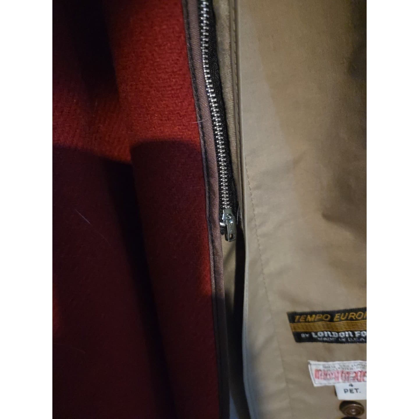 London Fog Tempo Europa Tan Khaki Trench Coat, Red Wool Liner, Women's Petite 4 - Thumbnail 9