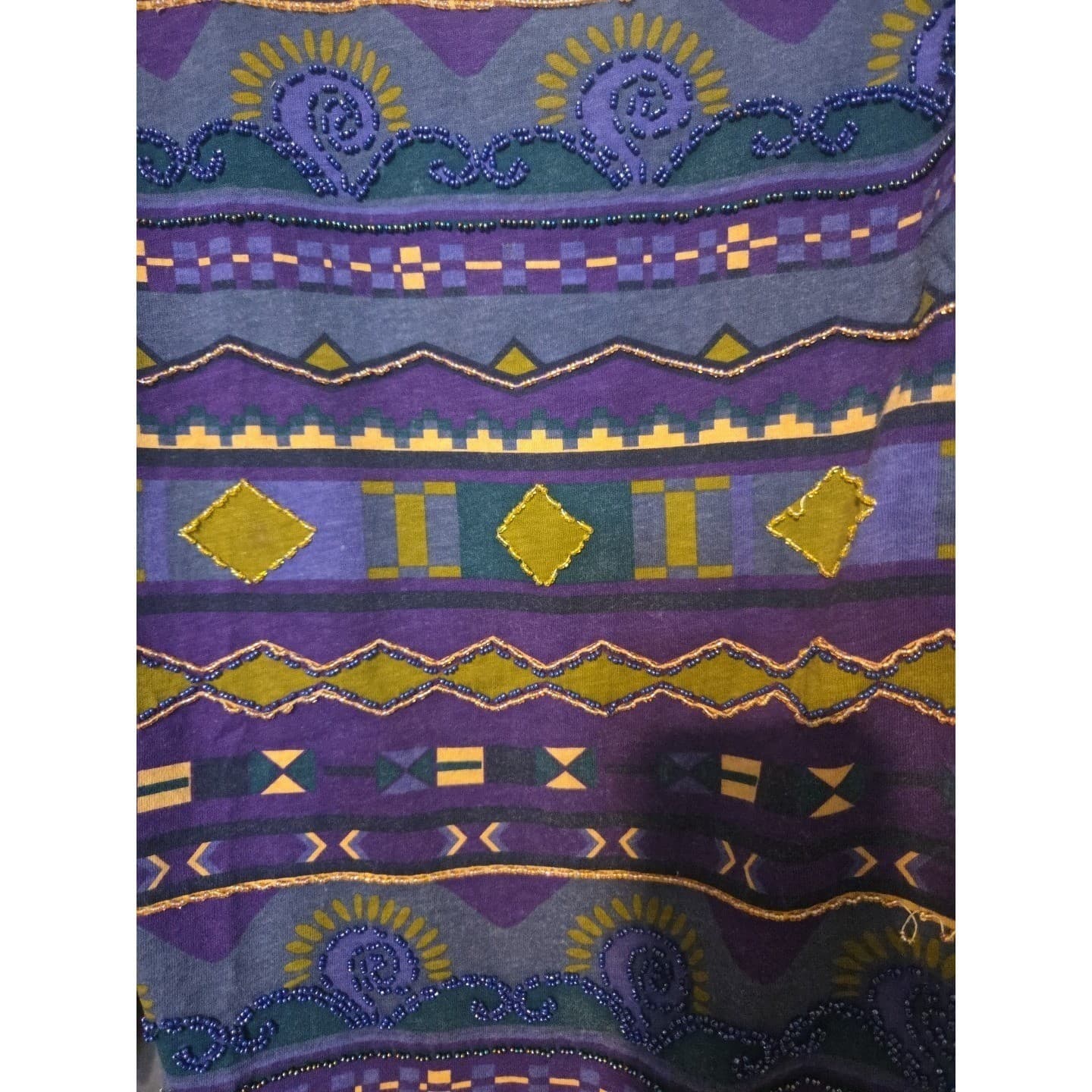 Express Tricot Purple Tribal Beaded Top, Vintage Elephant Print, Woman's Small - Thumbnail 7