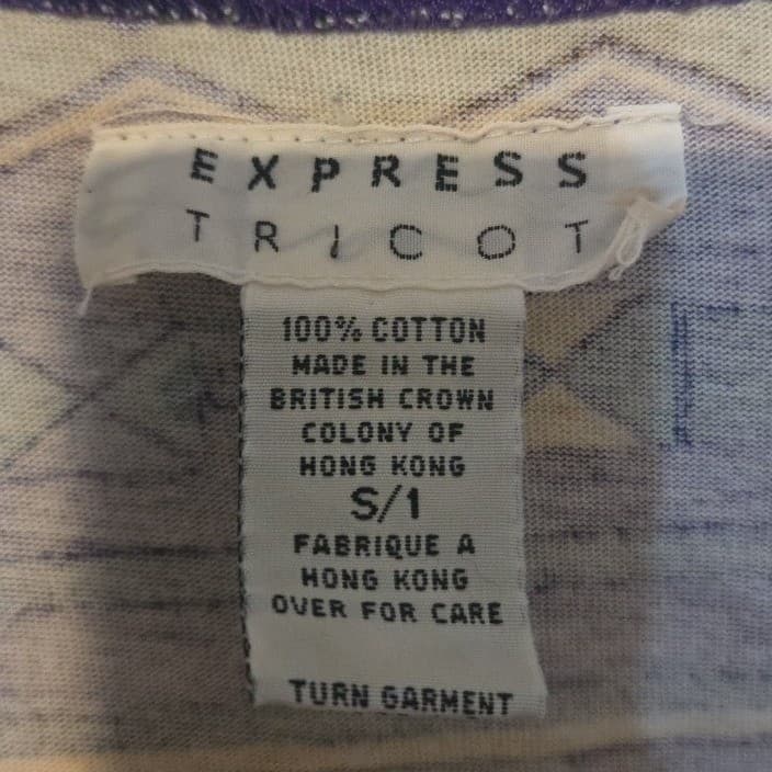 Express Tricot Purple Tribal Beaded Top, Vintage Elephant Print, Woman's Small - Thumbnail 5