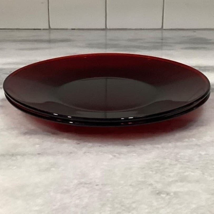 Anchor Hocking Royal Ruby Red Glass Luncheon Plates, Set of 2 Vintage Dinnerware - Thumbnail 6