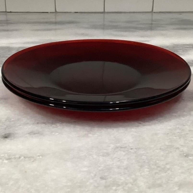 Anchor Hocking Royal Ruby Red Glass Luncheon Plates, Set of 2 Vintage Dinnerware - Thumbnail 8