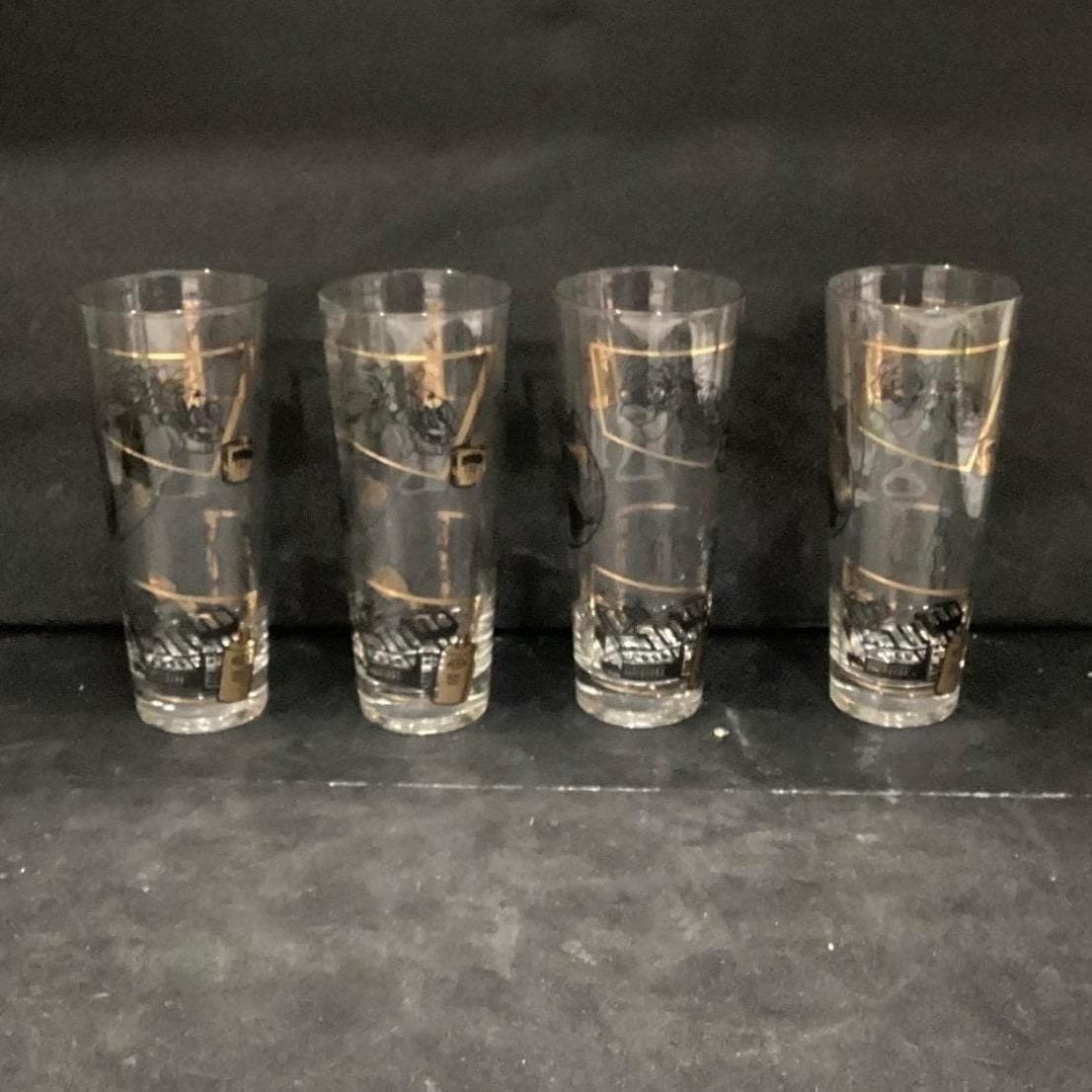 Fuller Brush Swanky Swigg Tumblers, Set of 4, Black Gold Highball Glasses - Thumbnail 10