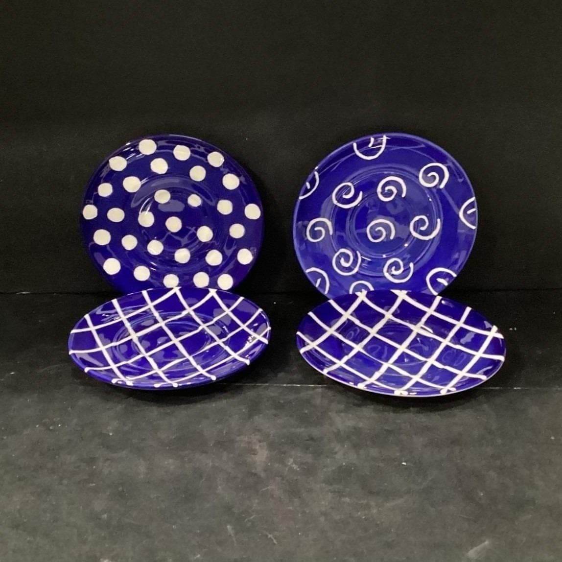 Pacific Rim Blue Salad Plates, Set of 4, Multi-patterned Dishes, Dinnerware - Thumbnail 2